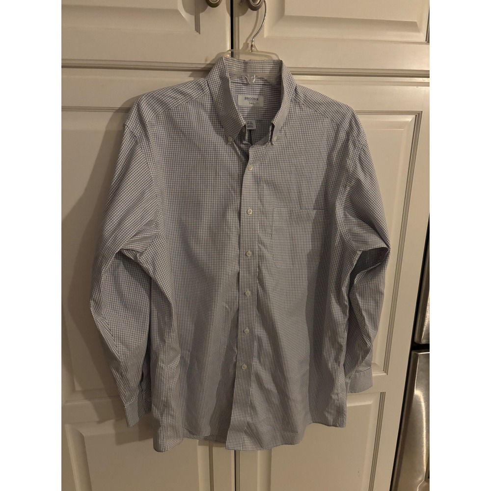 Brooks Brothers 346 Mens Non-Iron Cotton Dress Shirt Blue White Check‎ 16-34